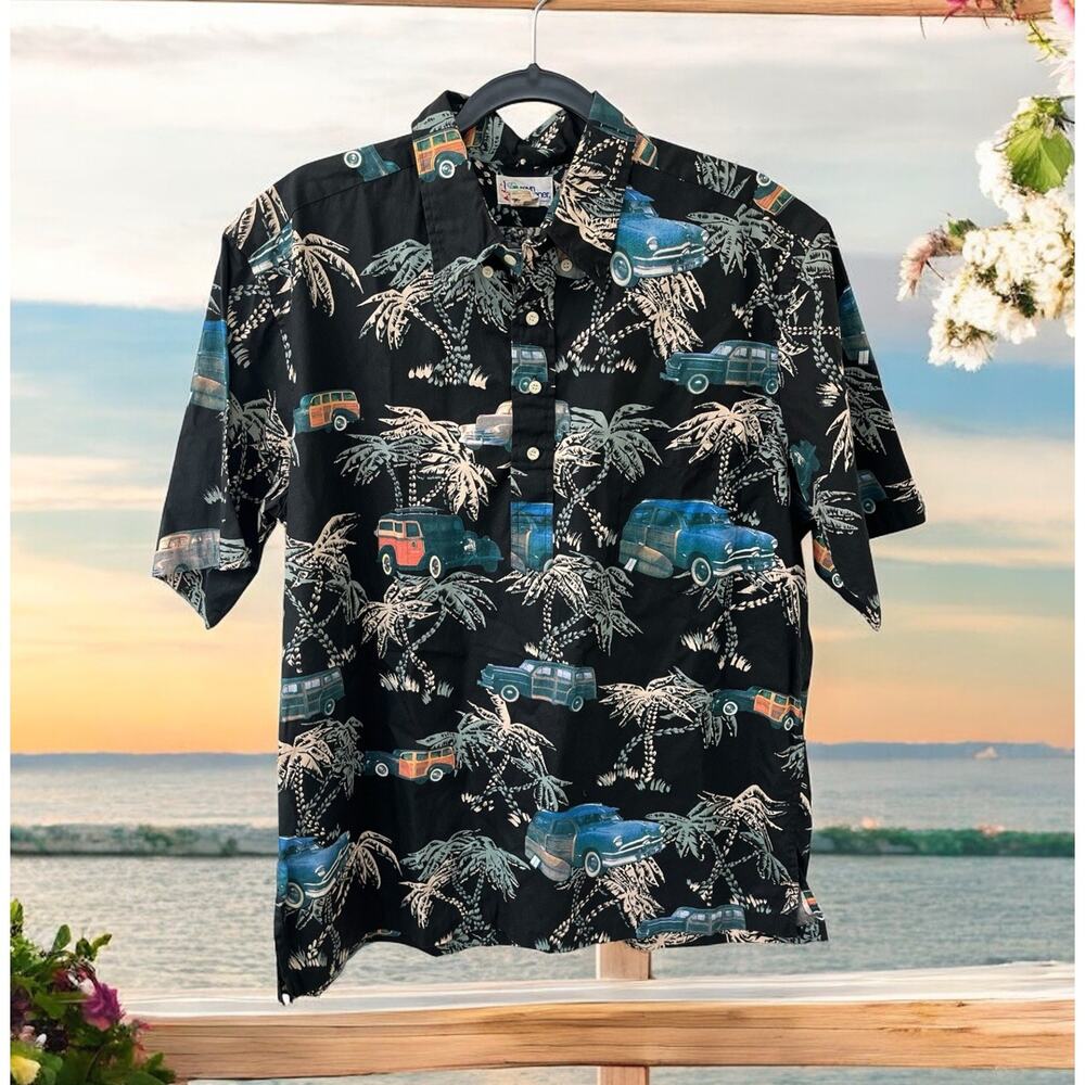 Vintage‎ Reyn Spooner Cars Palm trees Button Down SIZE XL Cotton Hawaiian Shirt